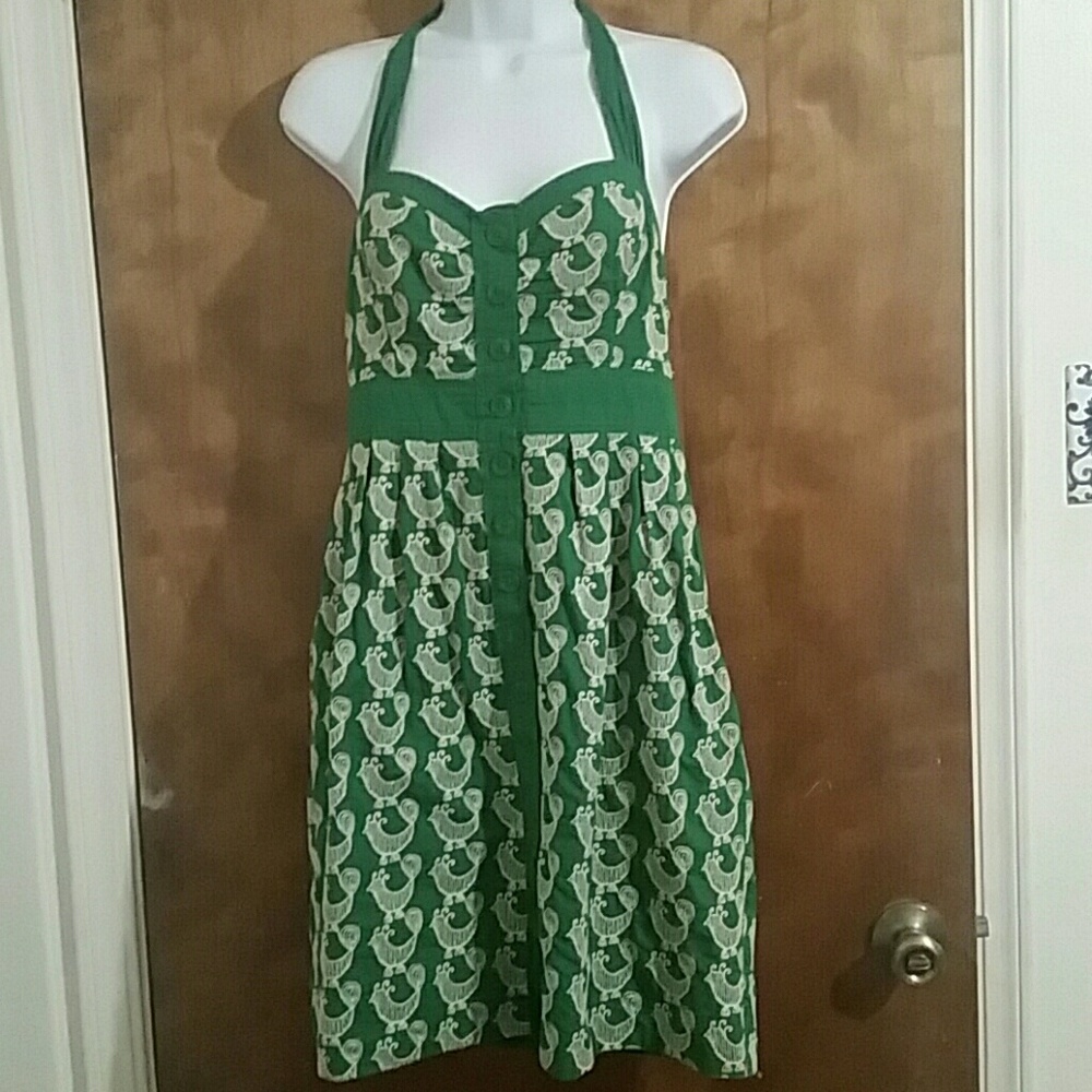 Floreat Cockadoodle Green Halter Dress